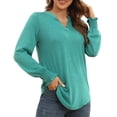 thumbnail image 3 of Camisa holgada fruncida, camisa fruncida de manga larga con escote en V y muesca para mujer, blusa con escote en V y muesca multifuncional, 3 of 6
