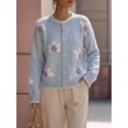 thumbnail image 4 of Women 3D Floral Applique Pearl Button Scalloped Trim Crew Neck Knit Cardigan Light Blue S, 4 of 9