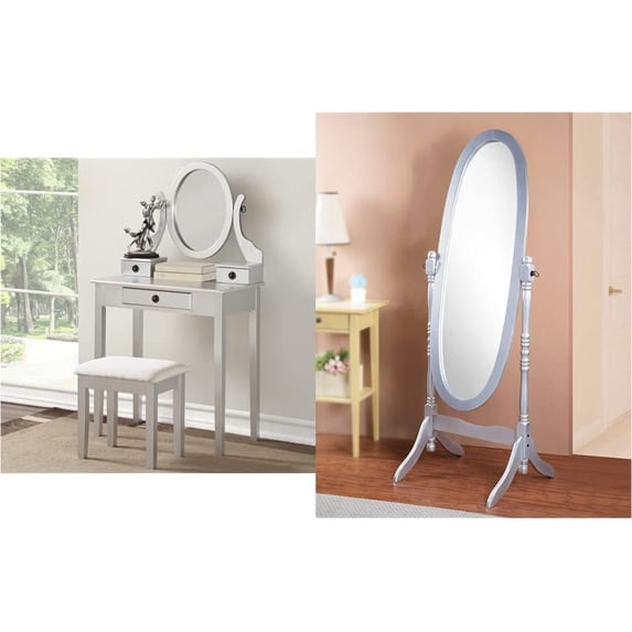 ZXNYH Moniya White Wood Vanity Table and Stool Set Medium