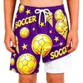 thumbnail image 2 of Rggeeun Boys Child Swimsuit Set Cartoon Print Elastic High Waist with Adjustable Tie Double Layer Wide Leg Knee Length Swim Trunks for Summer Vacation Beach Elegant Swim Wear,Purple,13-14 Years, 2 of 4
