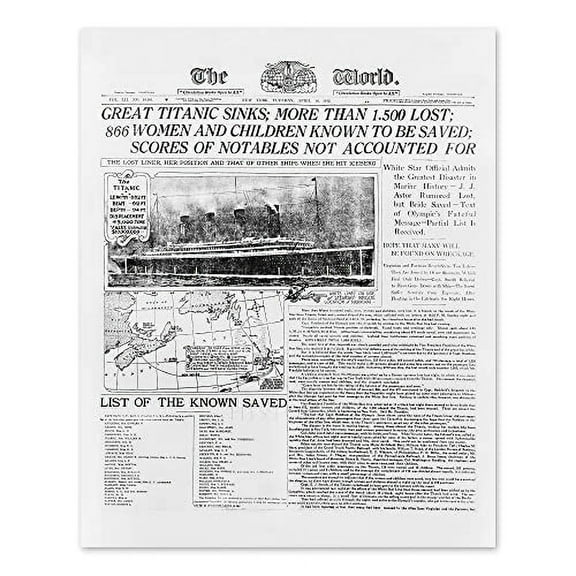 HISTORIX Vintage 1958 Photograph of The World Newspaper Headlining The Sinking of The Titanic - 8x10 Inch Titanic on Vintage Newspaper Photo Print