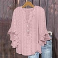 thumbnail image 3 of TKLPEHG Women's 3/4 Sleeve Tops Crew Neck Button Three-quarter Sleeve Shirt Fashion Casual Lightweight Loose Solid Color Fall Tops Comfy Blouses Pullover (Pink,XL), 3 of 5