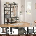thumbnail image 2 of Homieasy Hall Tree with Bench, 71’’ Coat Rack with Shoe Storage, 5 in 1 Large Entryway Bench with 5-Tier Shelves, Fabric Storage Basket, Side hooks, Black Oak, 2 of 7