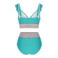 thumbnail image 4 of Women High Waisted Bikini Sets Ruffle V-Neck Swimsuits Color Block Two Piece Drawstring Bathing Suit, 4 of 7