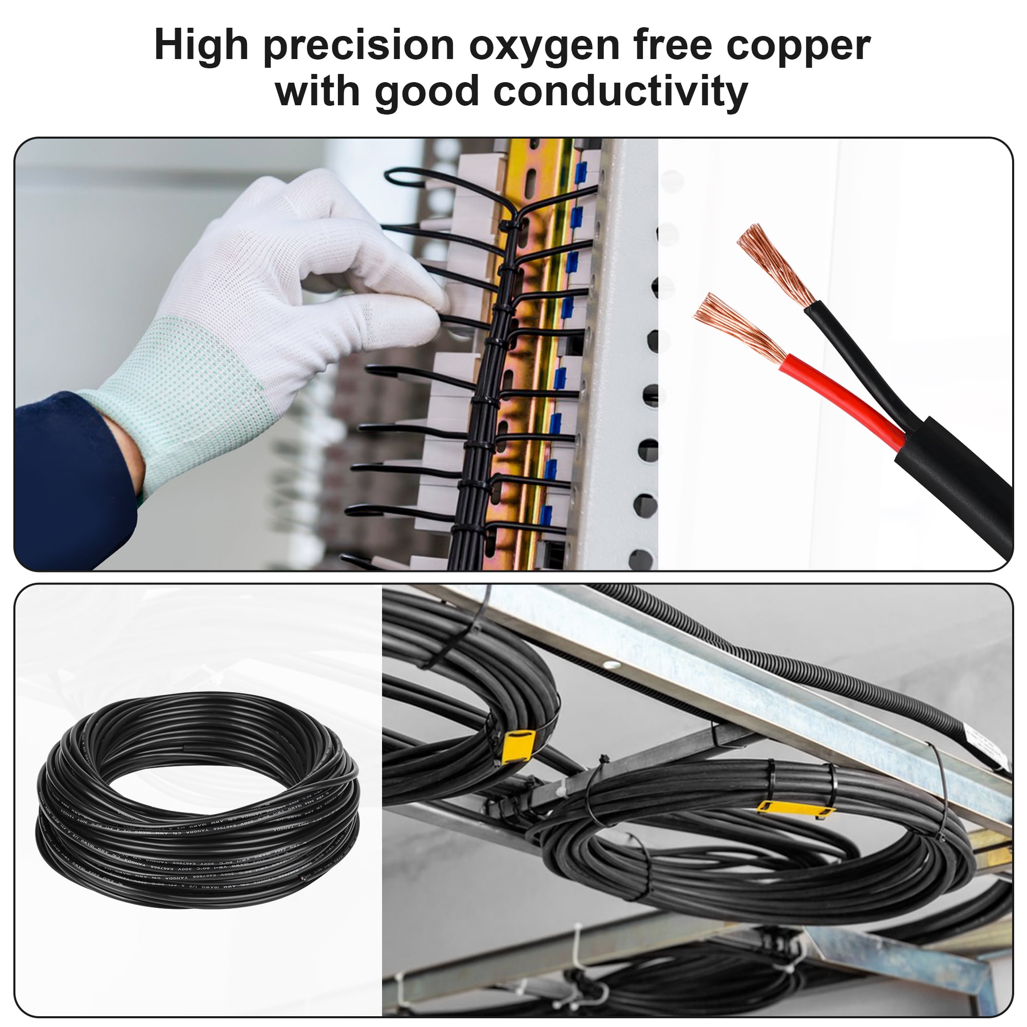 18 Gauge Electrical Wire 2 Conductor，18 AWG Electrical Wire Stranded PVC Cord Oxygen-free copper Cable，50FT Pure Copper Electrical Wire  Cord for LED Lamp Lighting Strips Automotive