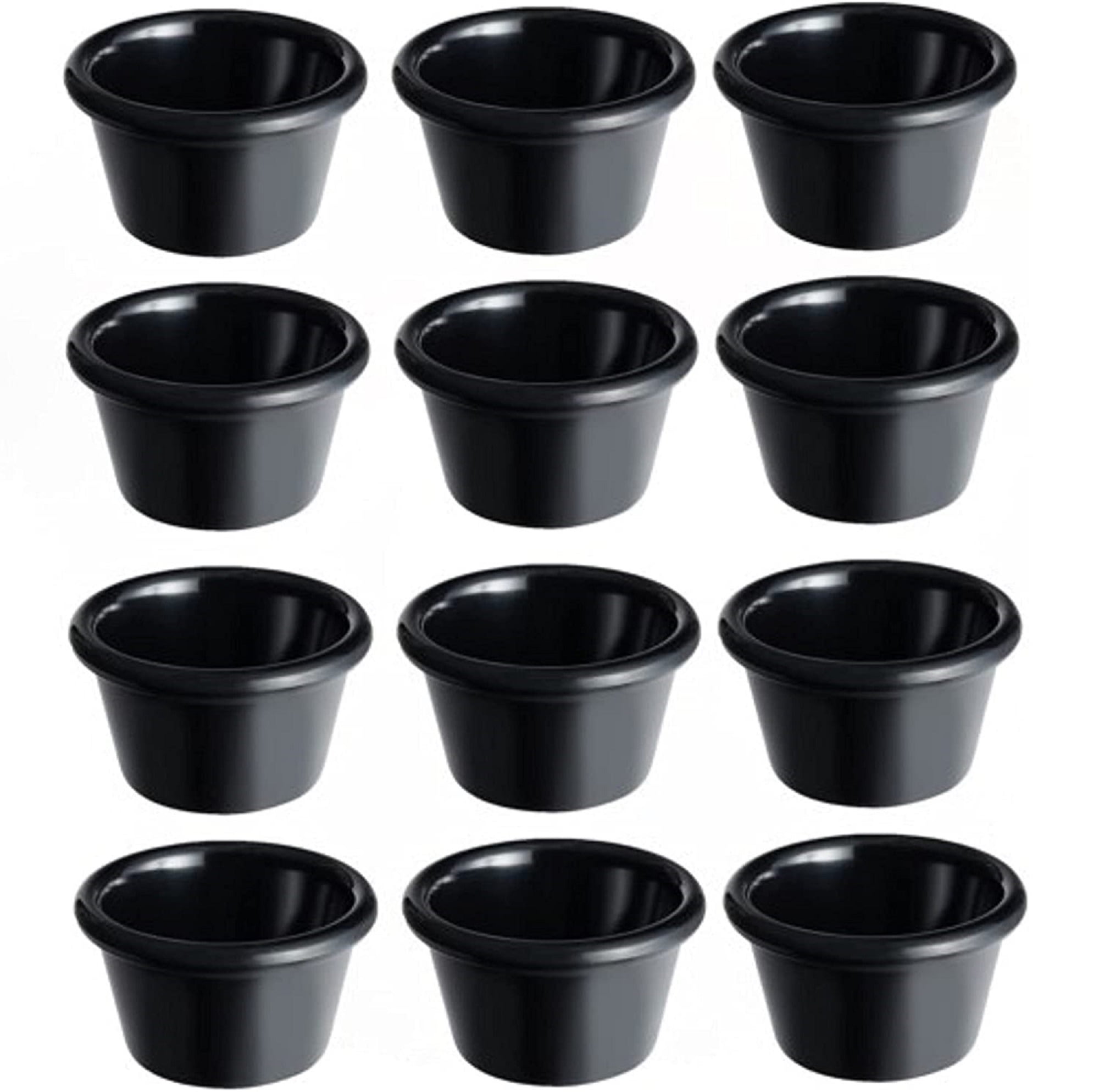 Truecraftware Set of 12 Plastic 3 oz. Smooth Ramekin Black Color Individual Condiments