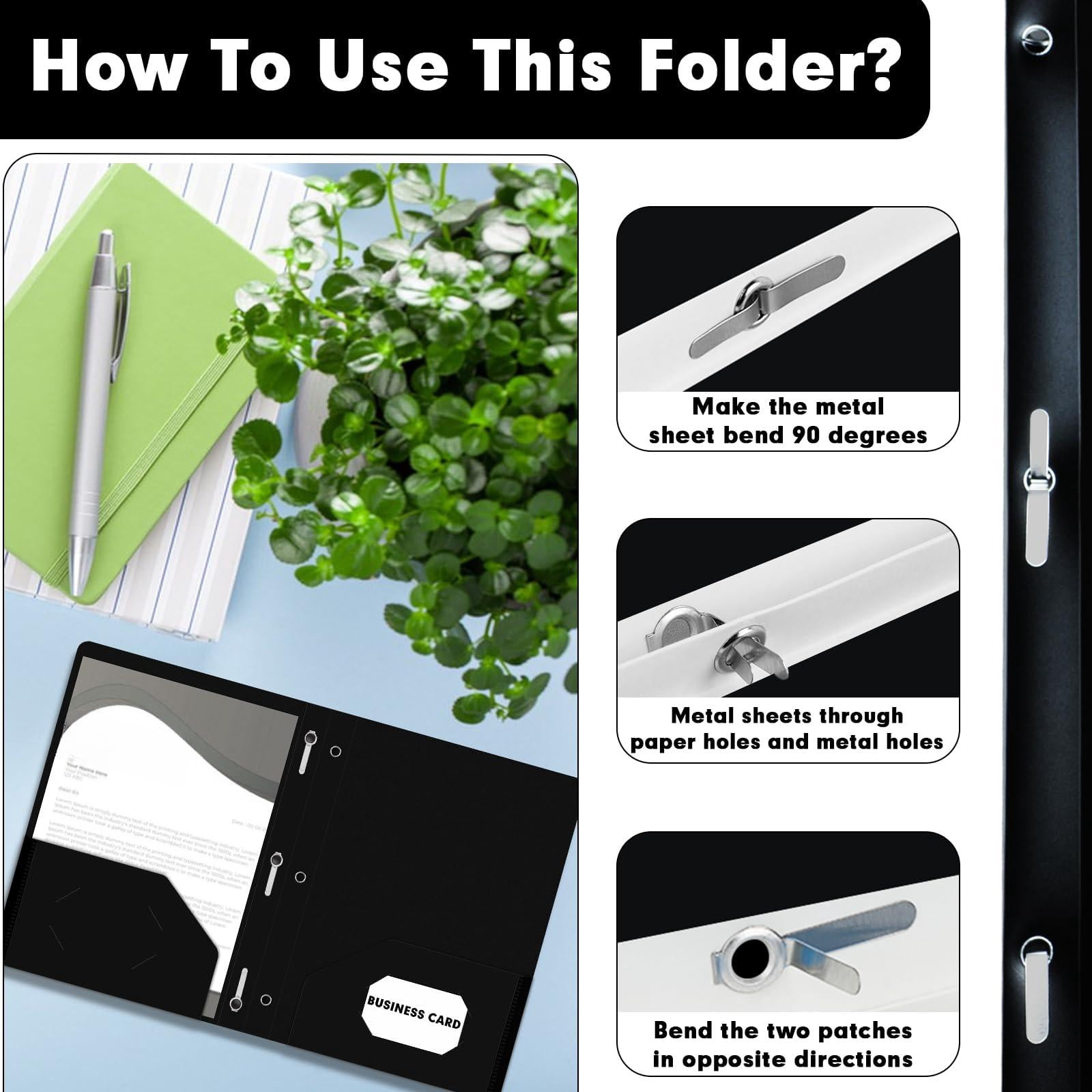 Plastic 2 Pocket Folders With Prongs  30 Pack Heavyweight Letter Size Poly 3 Metal Fastener Clips (black)