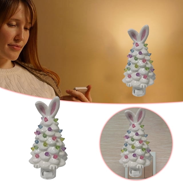 BotaniNest Cute White Resin Easter Bunny Night Light Perfect Easter Decoration And