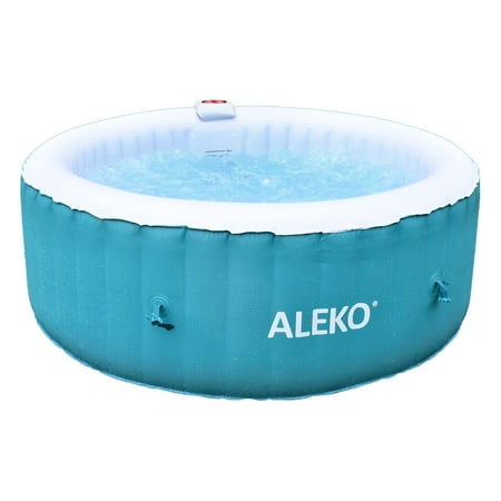 ALEKO 210 Gallon Round Inflatable 4 Person Hot Tub Spa with Cover Light Blue and White Color