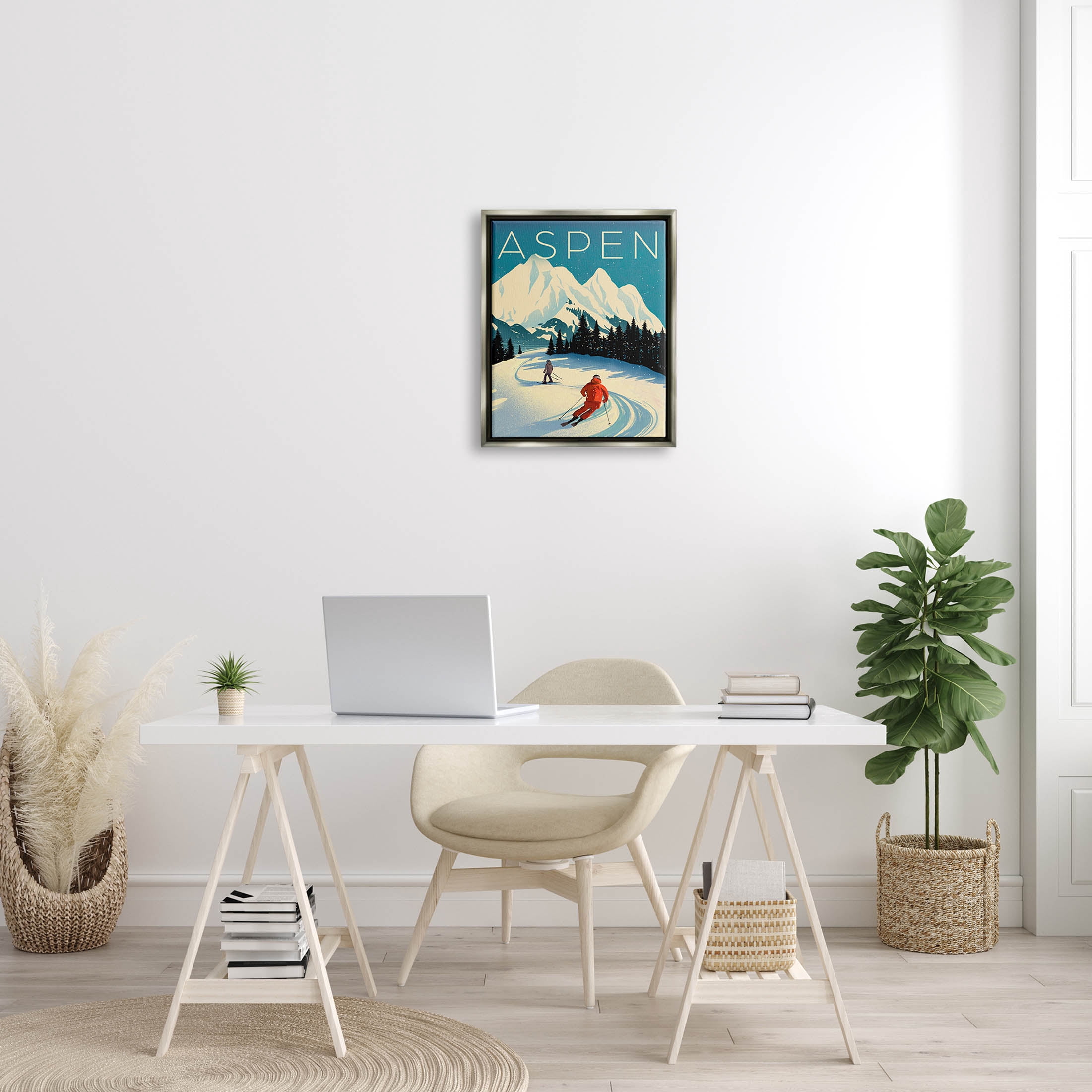 Stupell Industries Aspen Winter Ski Scene Graphic Art Luster Gray Floating Framed Canvas Print Wall Art, Design by Ziwei Li