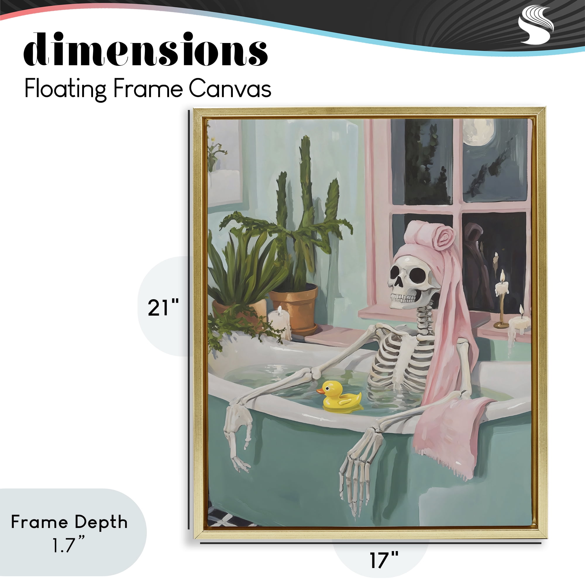 Stupell Industries Midnight Soak Skeleton Gold Framed Floater Canvas Wall Art, design by The Prints Vibe
