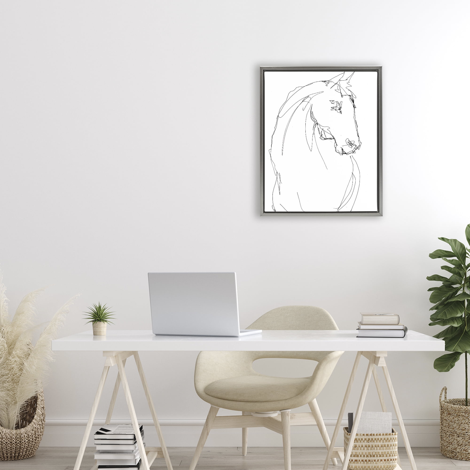 Stupell Industries Sketched Horse Contour Gray Framed Floater Canvas Wall Art, design by Lorenzo Collective