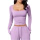 thumbnail image 5 of Neewe Womens Classic Plain Square Neck Long Sleeve T Shirt Pullover Soft Slim Fit Tops for Fall Outfits, 5 of 7