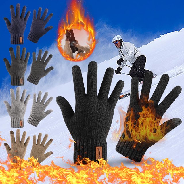 Guantes de punto de invierno para hombres y mujeres - Forro de forro polar, pantalla táctil, agarre antideslizante - Guantes de lana cálidos para conducir y actividades al aire libre