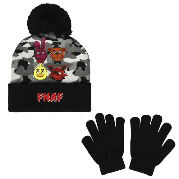 Five Nights At Freddy's Character Heads Youth Camo Cuff Beanie & Magic Gloves