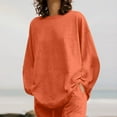 thumbnail image 5 of NSLGXD Womens Cotton Linen 2 Piece Outfits Classic Solid Lounge Sets Long Sleeve Crewneck Tops Drawstring Elastic Waist Wide Leg Pants Suits Matching Sets, 5 of 7
