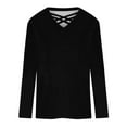 thumbnail image 3 of Womens Tops Criss Cross V Neck Long Sleeve Cotton T Shirts Relaxed Fit Plus Size Fall Winter Base Tees (M, Black), 3 of 5