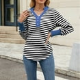 thumbnail image 6 of Bpmpbo Women's Long Sleeve Shirts 2025 New V-neck Button Color Striped T Shirts Pullover Casual Tops Comfortable Breathable Athletic Clothes Irregular Hem Clearance, 6 of 8