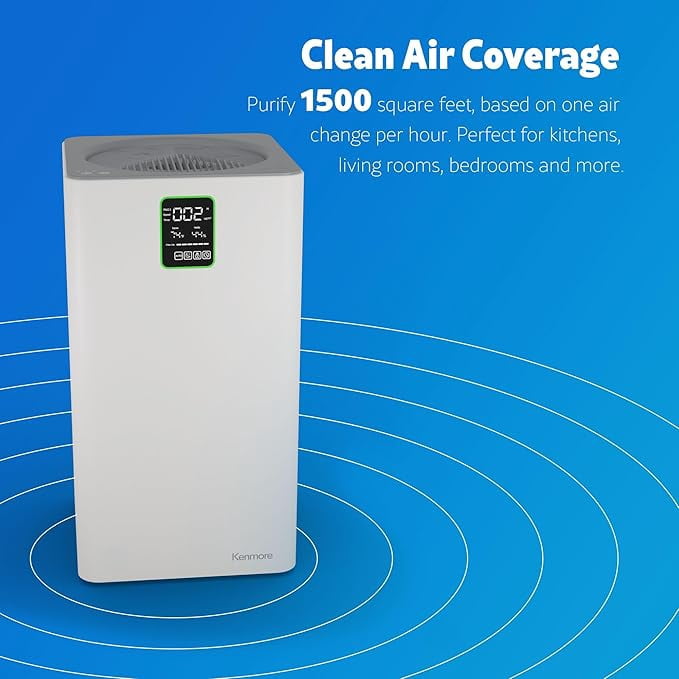 Kenmore PM3020, 1500 Sq Ft H13 True HEPA Air Purifier, 3-Stage Filtration System