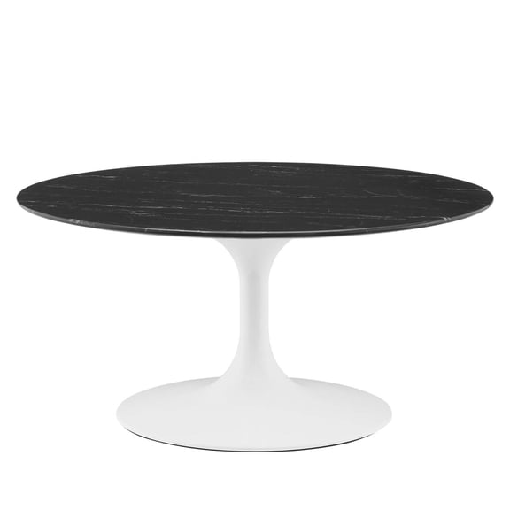 Modway Lippa 35.5" Modern Artificial Marble/Wood Coffee Table in White/Black