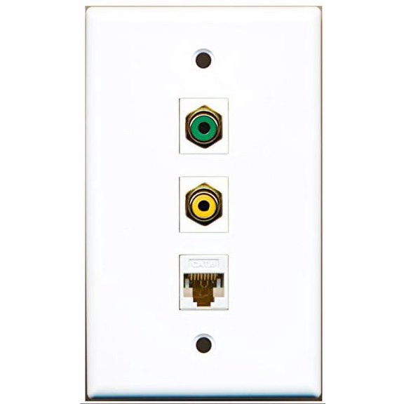 RiteAV - 1 Port RCA Yellow and 1 Port RCA Green and 1 Port Cat6 Ethernet White Wall Plate