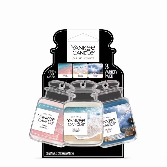 Yankee Candle Set of 3 Favorite Car Jar Ultimates - Beach Scents -Pink Sands, Sun & Sand, and Ocean Air