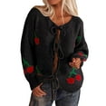 thumbnail image 2 of Jjayotai Women Tie Front Cherry Cardigan Sweater Clearance, Oversized Chunky Knit Long Sleeve Trendy Fall Winter Sweaters Tops Black L, 2 of 8