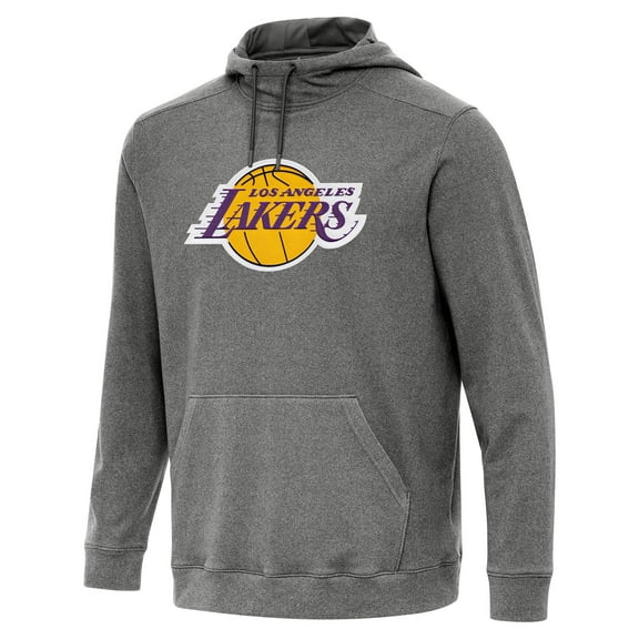 Men's Antigua Heather Black Los Angeles Lakers Cloud Pullover Hoodie
