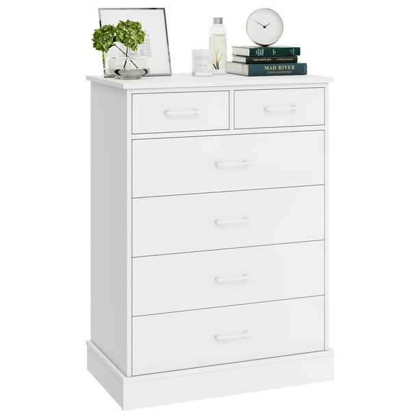 Homfa 6 Drawer Tall Dresser, White Chest of Drawers Modern Storage