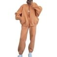 thumbnail image 1 of MAWCLOS Women Sweatsuits Long Sleeve Two Piece Outfit Solid Color Tracksuit Sets Warm Sports Zip Up Jogger Set Orange Red S, 1 of 3