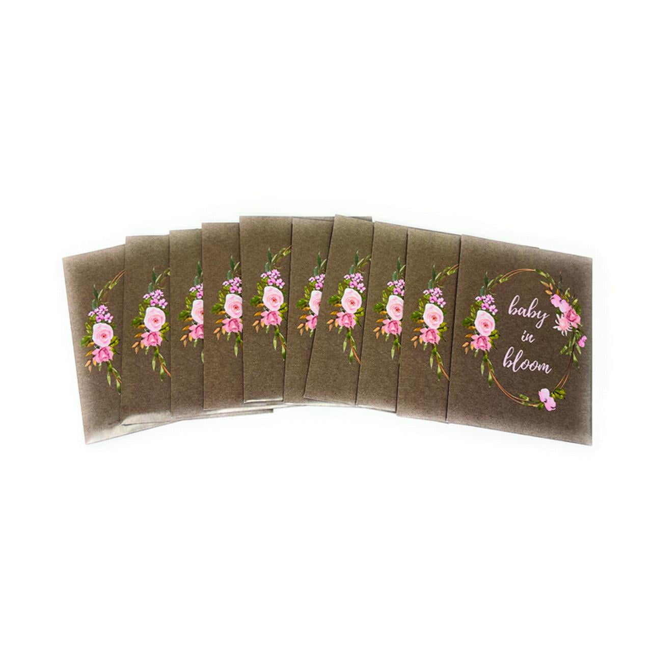 Baby Shower Party Favors for Guests - Baby in Bloom Seed Packets - Pink Floral Accents and Greenery - Already Filled - Pack of 20