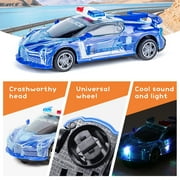 Tyethy 360 Rotation Light-up Police Car Toy, Electric Car with Bright Flashing LED Lights Simulation Sounds, Toy Car for Kids Gift