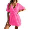 thumbnail image 2 of Warop Women's Beach Cover-Up Dress, Solid Color V-Neck with Tie Waist, Sun Protection for Swimming and Vacation, 2 of 5