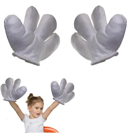 Jumbo Plush Costume Cartoon Hands with Four Fingers - Large Sized White  Gloves for Dress Up, Parties, Kids' Events 