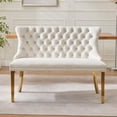 thumbnail image 2 of GZXS 45.6" Banquette Dining Bench, Beige Velvet Upholstered Loveseat Small 2-Seat Settee Couch with Nailhead Trim and Tufted Back, Gold-Plated Stainless Steel Legs, for Living Area and Small Space, 2 of 10