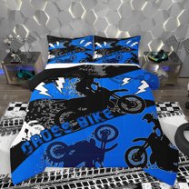 Homewish Extreme Game Full Size Comforter Sets,Speed Motocross Bedding Comforter Set,Black Blue Bedding Sets For Boy,Super Cozy Room Decor Reversible,3 Pieces