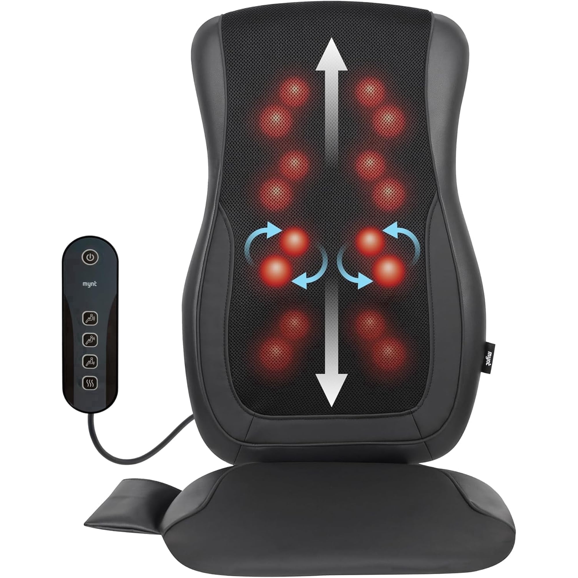 Mynt Shiatsu Back Massager for Chair with Heat, Deep Kneading Massage Pad for Office Home Use, Black
