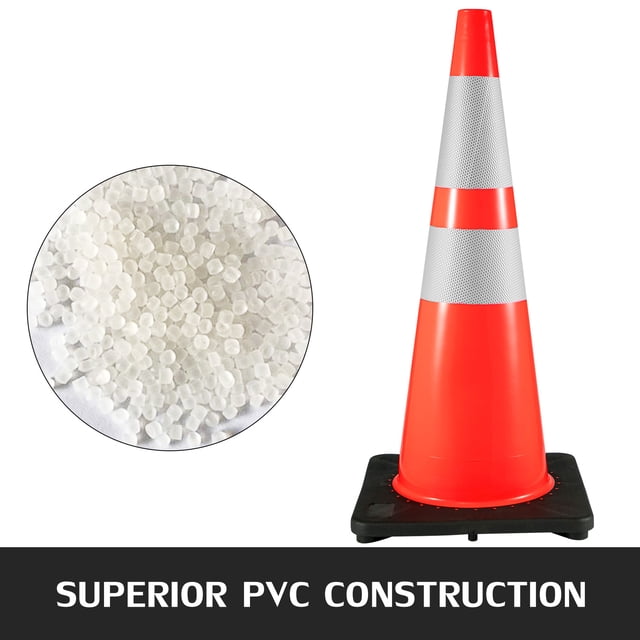 VEVOR Paquete de 6 conos de tráfico de 36 pulgadas, cono de estacionamiento de carretera de seguridad con base negra ponderada, conos de seguridad de tráfico naranja de PVC, conos de peligro