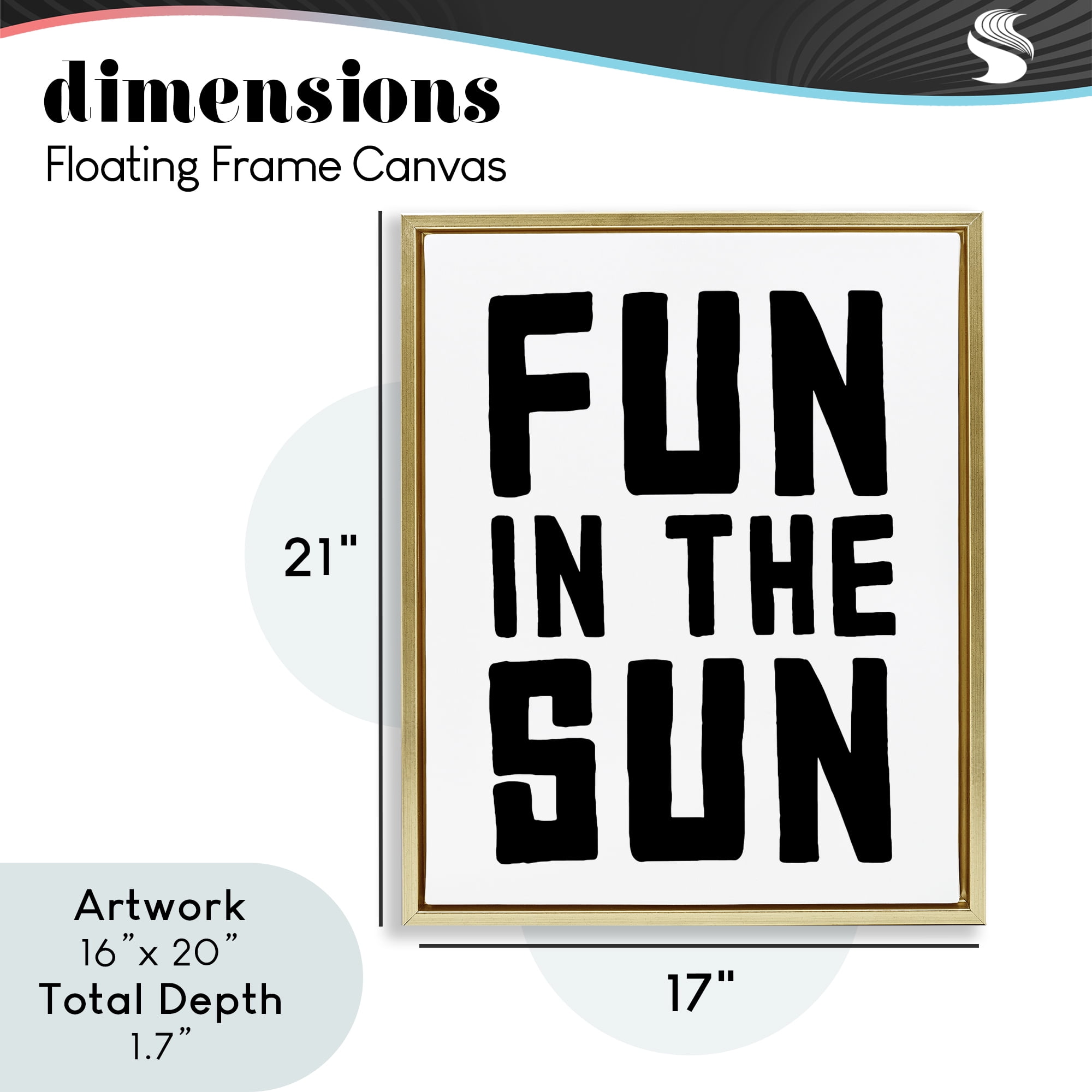 Fun In Sun Simple Sentiment Gold Framed Floater Canvas Wall Art, design by Lettered and Lined