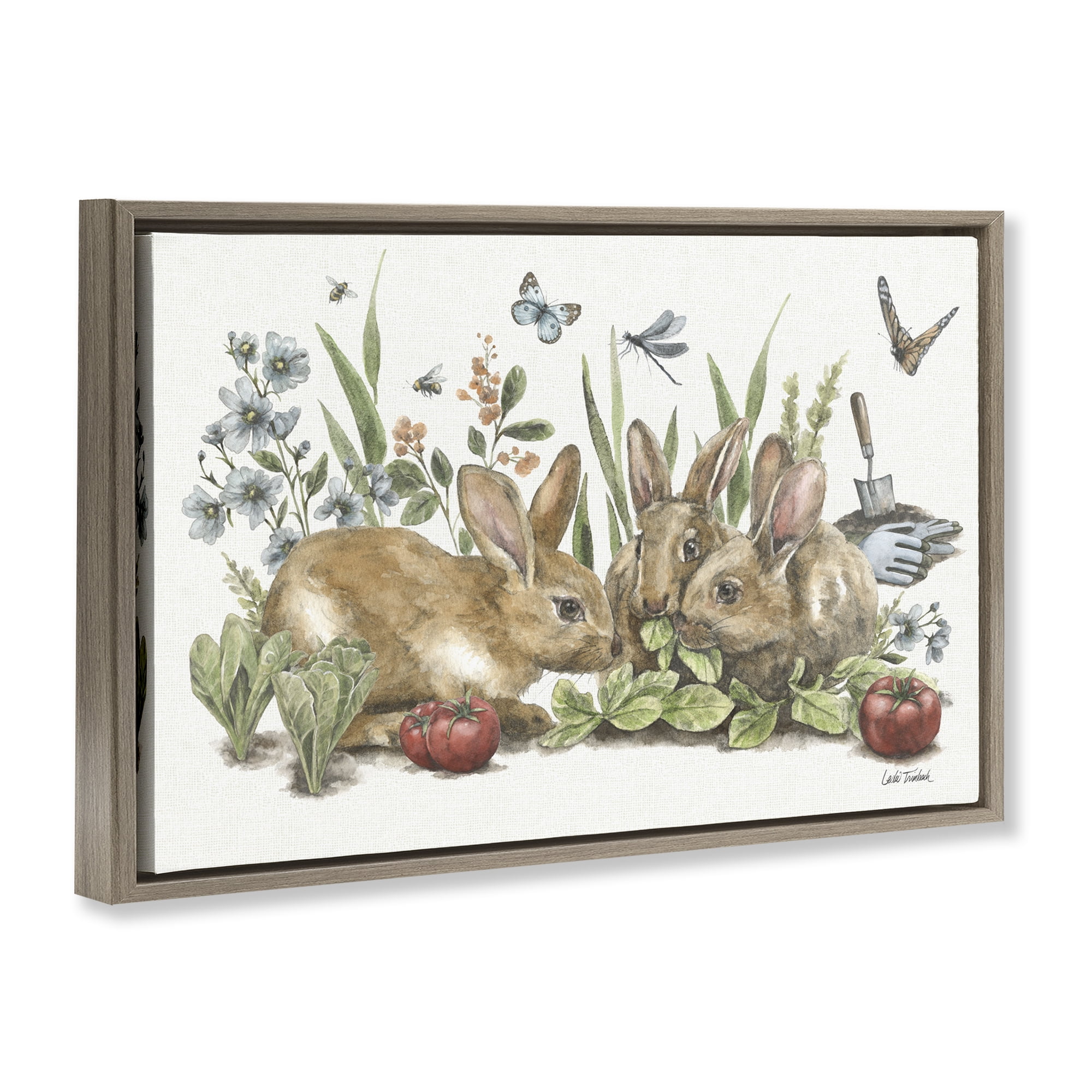 Stupell Industries Garden Patch Scene Botanical & Floral Painting Brown Floater Framed Canvas Art Print Wall Art, 31 x 21