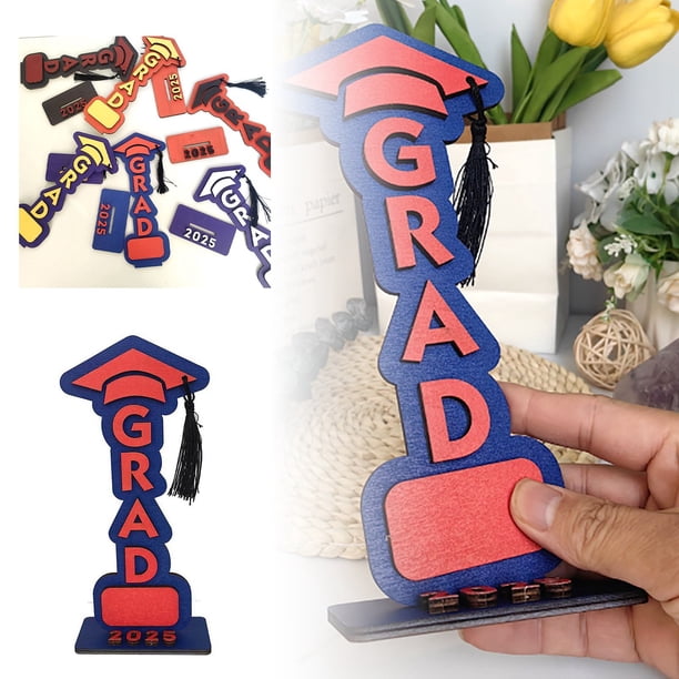2025 Adornos de escritorio de graduación de madera - DIY escribibles, fáciles de montar, decorativos - para fiestas de graduación y vuelta al cole