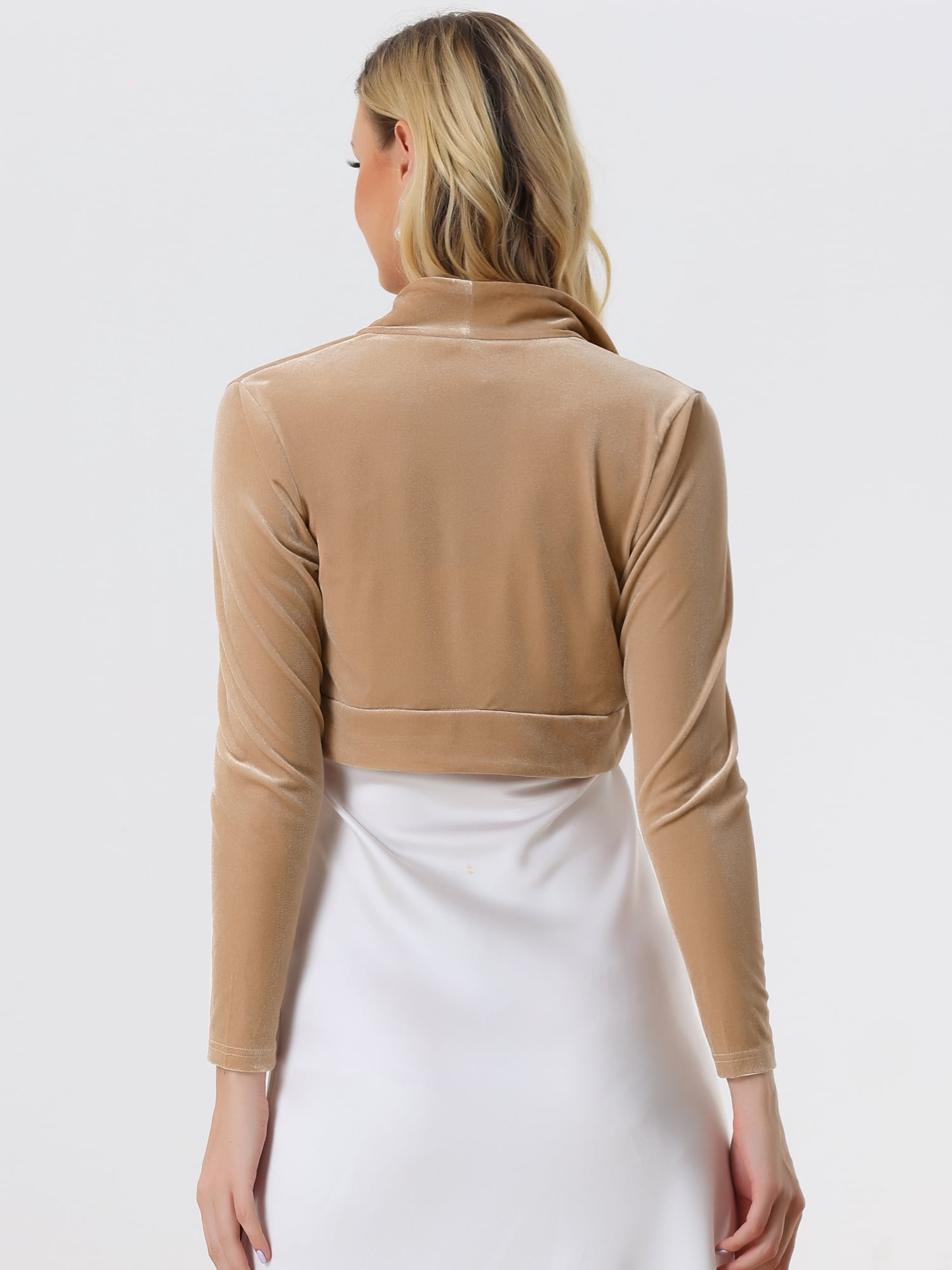 DARING DIVA Women's Velvet Open Front Cropped Bolero Cardigan S Champagne