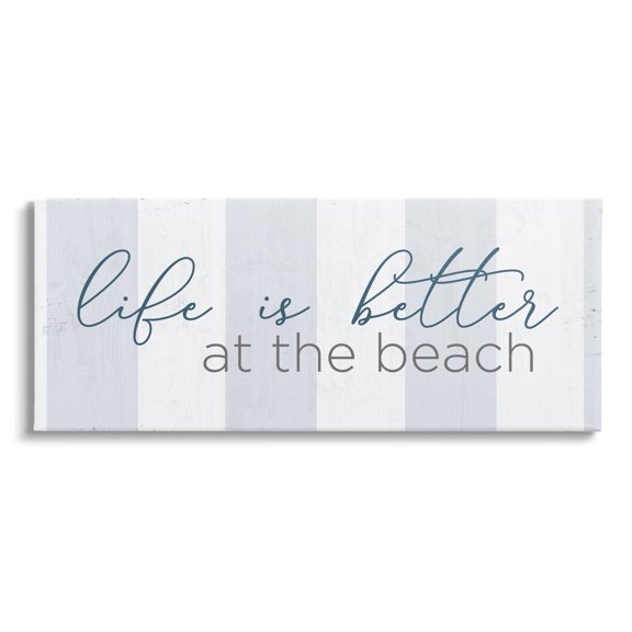 Stupell Industries Life Better at Beach Striped Nautical Typography Sign Graphic Art Gallery Wrapped Canvas Print Wall Art, Design by Anna Quach