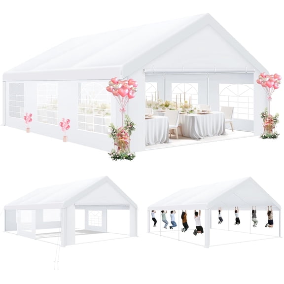 COBIZI 20x20ft Party Tent Heavy Duty, Wedding Tent, Event Tents for Parties, Carpas para Fiestas with Removable Sidewalls, Large Tent with Built-in Sandbag, UV50 , Big Tent for Party, Carport, White