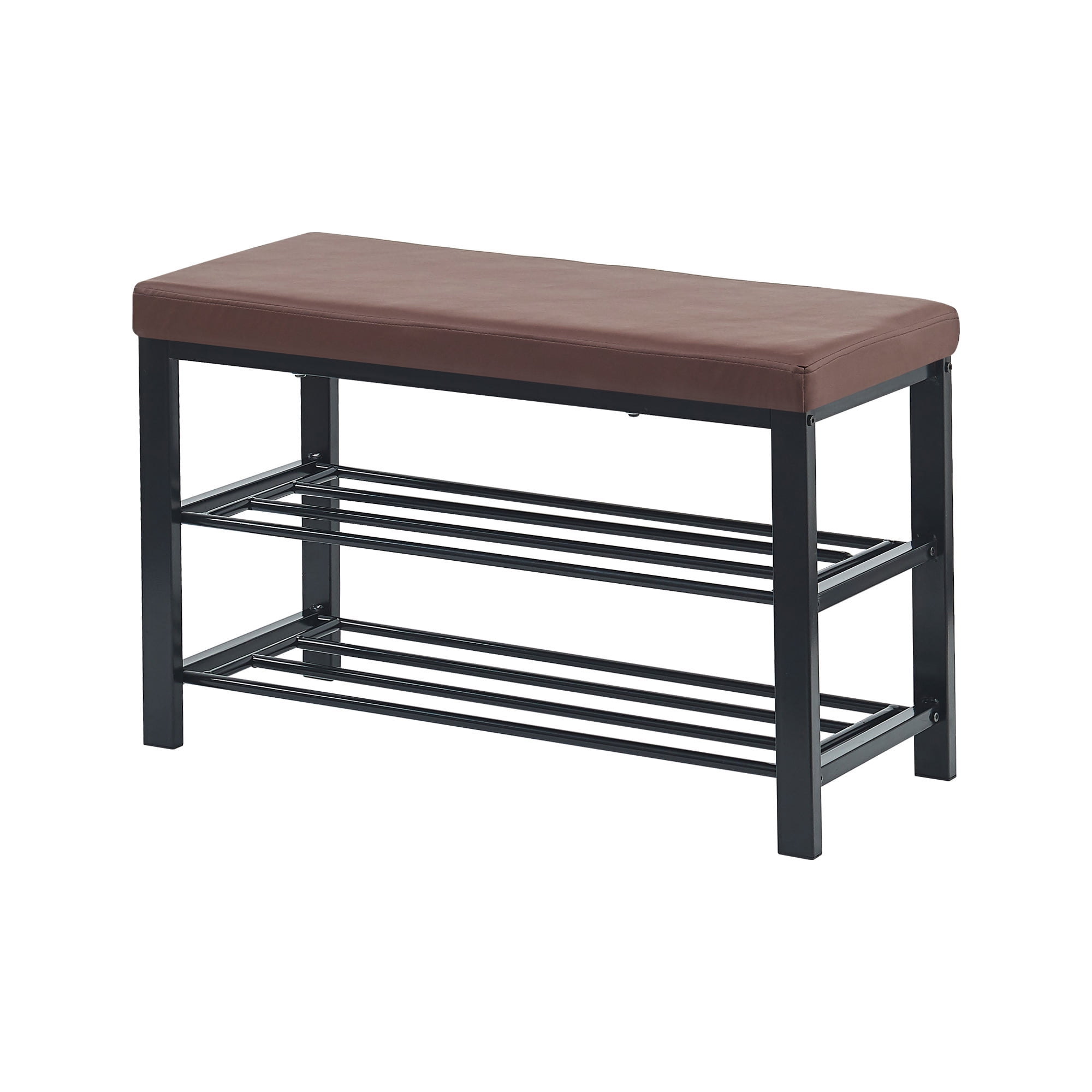 Private Jungle 3-Tier Shoe Rack Bench for Entryway, Storage Organizer with Foam Padded Seat, Faux Leather, Metal Frame, 31.5 x 11.8 x 19.7 Inches, Brown Private Jungle 3-Tier Shoe Rack Bench for Entryway, Storage Organizer with Foam Padded Seat, Faux Leather, Metal Frame, 31.5 x 11.8 x 19.7 Inches, Brown