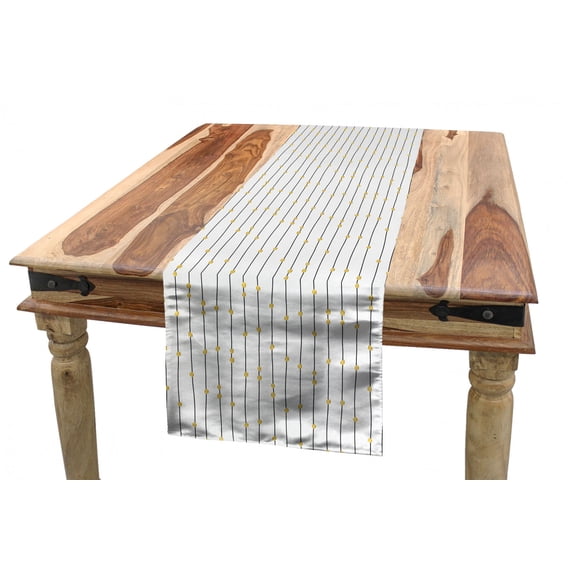 Abstract Table Runner, Vertical Streaks with Round Dots on a Plain Background, Dining Room Kitchen Rectangular Runner, 3 Sizes, by Ambesonne