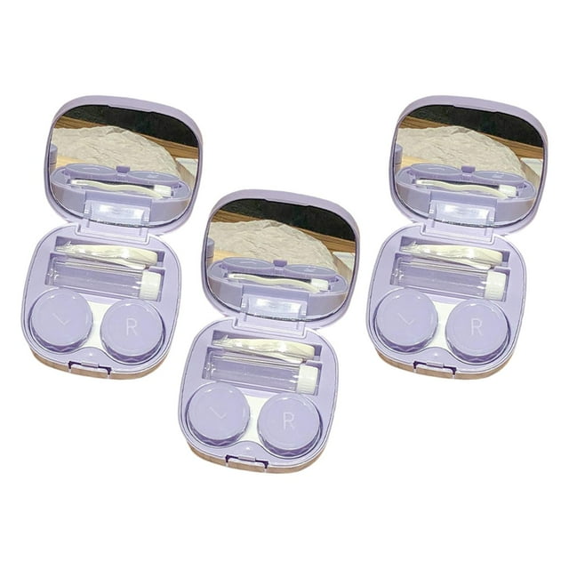 TISHITA 3 Pack Mirror Contact Case Small Size Contact Holder Container for Women