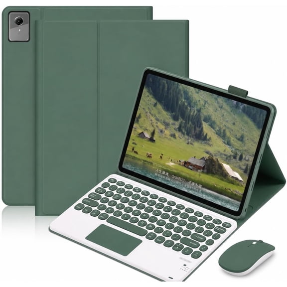 Dark Green Auto Sleep Keyboard Case with Trackpad, Round Keys & 2.4G Mouse for Lenovo Tab M11/K11 LTE 11" 2024