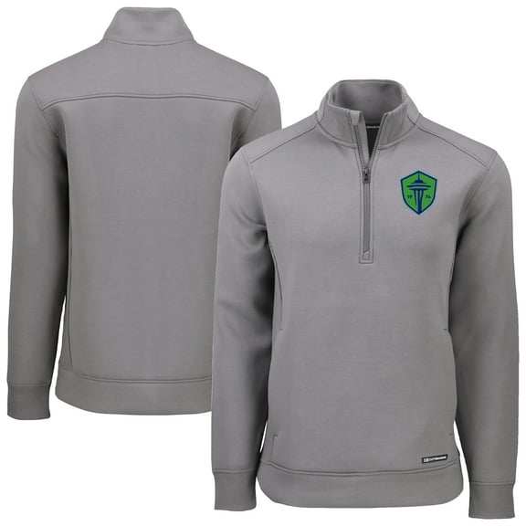 Men's-Cutter & Buck  Gray Seattle Sounders FC Roam Eco Recycled Tri-Blend Quarter-Zip Sweatshirt