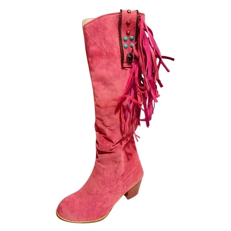 

Entyinea Cowboy Boots for Women Comfortable Winter Knee High Riding Boots Red 42